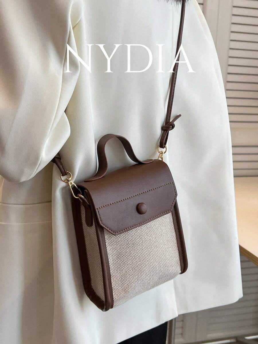 防水、輕盈、商務休閒迷你兩色頂部提把翻蓋方形包適合青少年女孩女大學生、菜鳥和白領，非常適合辦公室、大學、工作、商務、通勤、戶外、旅行、郊遊 - 彩色 - 查看 1