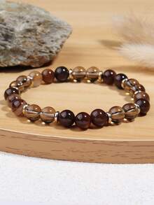 YAUKIA 8mm Brown Striped Agate & Smoky Quartz Bracelets, Brown Crystal Energy Healing Protection Bracelet, Harmony, Balance, Yoga Meditation Jewelry - Multicolor - View 2