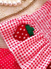 女婴情人节套装 - 草莓格子印花吊带背心 + 可爱红色波点短裤套装 - 紅色 - 查看 6