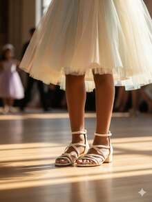 1 Đôi sandal cao gót buộc dây kiểu La Mã thanh lịch, giày khiêu vũ/ba lê cho bé gái, phù hợp cho đám cưới, tiệc tùng, đi làm hàng ngày, kiểu công chúa để phối cùng váy. - Màu be - Xem 3