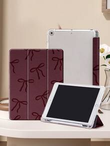 黑色蝴蝶結保護殼，相容 iPad Air 4/5 10.9 吋、7/8/9 代 10.2 吋，內建筆槽，相容 Tab S6 10.4 吋、Tab A7 Lite 8.7 吋，返校季、情人節、新年禮物 - 酒紅色 - 查看 3
