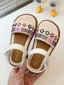 女童凉鞋，刺绣编织女童平底凉鞋，舒适轻便，适合户外旅行，夏季畅销款，街头必备单品 - 彩色 - 查看 8