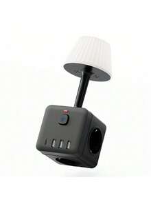 1pc 10-In-1 Smart Outlet With Digital Display, Type-C/USB Fast Charging, Dimmable LED Nightlight, 3 USB-A + 1 Type-C Multi-Device Fast Charging Station, Independent Switch, Overload Protection, Ideal For Home, Office, Travel, Gaming Desk Organization