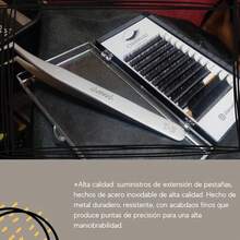 pinzas para extensión de pestañas para aplicación de pestañas, herramienta profesional de aplicación de pestañas curvadas y rectas para extensiones de pestañas - Plateado - Ver 1