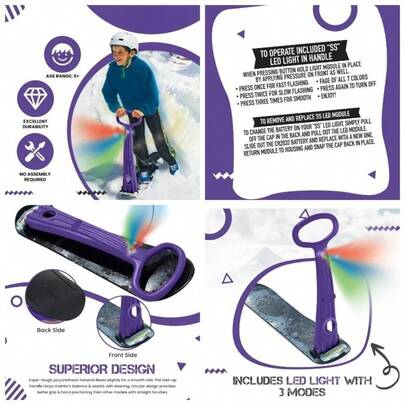 Winter Fun Ski Skate, Foldable Snow Scooter, Ski Skooter, Snow Sled, And Snowboard With U2013 Multi - Purpose Portable Sandboard, Snow Skate, And/ Sled All Ages