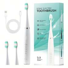 Electric Toothbrush With 5 Cleaning Modes, USB Rechargeable, IPX6 Waterproof, Smart Timer, Includes 3 Brush Heads - Multicolor - View 9