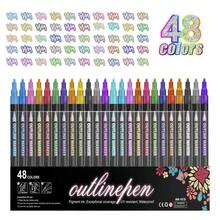 1pc 8/12/24 Colors Double-Line Outline Pen, Waterproof Quick-Dry Cartoon Children's Glitter Colored Pens, Dual-Color Fluorescent Highlighter Metallic Marker Pens For Painting, Cardmaking, Crafts | Art Supplies | Ideal For Canvas, Rock Painting, Wood, DIY Handicrafts, Inspiring Imagination And Creativity - Double-ended Outline Pen - View 18