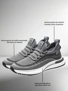 Tenis Deportivos de Hombre de Malla Transpirable: Tenis Casual Versátiles para Hombre con Suela Antideslizante y Ligero, Cómodos para Correr, Trabajo y Vida Cotidiana - Estilo Moderno Ideal para Actividades Diarias y Deportes Ligeros - Gris - Ver 3