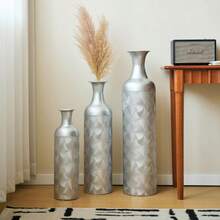 Silver Floor Vase Large -83/65/50cm High Metal Floor Vase Set 3 Retro Floor Vases Pampas Branch High Decorative Vases Floor Living Room Bedroom
