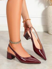 Women's Fashion Versatile Closed Toe Chunky Heel Sandals, Comfortable Non-Slip Breathable Hollow-Out Backstrap High Heels - Burgundy - View 2