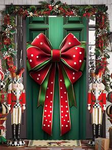 1 pezzo Fiocco decorativo per cornice della porta in poliestere per Natale - Senza elettricità necessaria, grande striscione natalizio, design di scatola regalo di Natale, decorazione per la casa, cartello appendibile per porta natalizia, decorazioni natalizie, regali di Natale