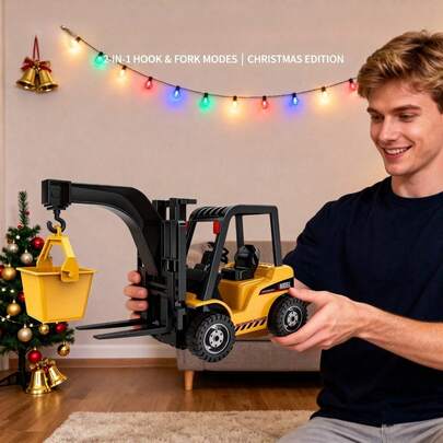 Holiday 11CH RC 2-In-1 Construction Vehicle – Crane & Forklift Remote-Control Truck, Interactive Toy For Boys & Girls, Ideal Christmas Surprise For Creative Kids, Festive Play That Sparks Imagination & Cooperation!