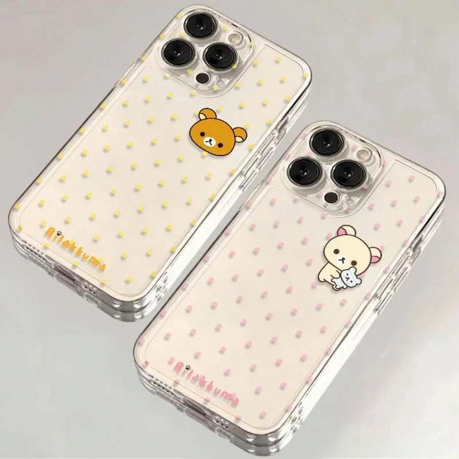 2pcs Kawaii Cartoon Style Phone Cases, Transparent Shockproof TPU Material Phone Covers Set, Bear & Polka Pattern (Yellow Bear, Pink Bear) Phone Shells 15/14/13/12/11/Plus/Pro//16e/Pro, Cute Chic Style, Multicolor, Protective Cushioned Shape, Precise Camera & Branding Cutout Detail, Scratch-Resistant Function, Phone Accessory Animal Lovers, Daily Casual Scene, Spring Gatherings, All Seasons & Girls - B - Xem 1