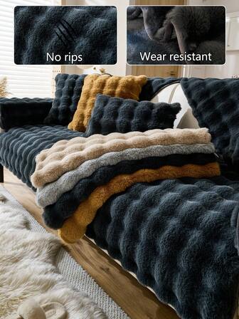 1 st tjockt plyschkuddfodral till soffan, modern minimalistisk halkfri varm soffkudde, dammtät tvättbar sofföverdrag, djupgrå modern mjuk icke-blekande icke-fällande sovrumsinredning husdjursvänlig skydd, justerbar för hörnsoffa, lämplig för sovrum, kontor, vardagsrumskombinationer, L-formad soffa och 1/2/3/4-sits soffa