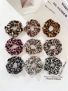 9pcs Women's Classic Leopard Print Fabric Velvet Scrunchies, Elastic Hair Ties For Ponytail, Summer Breezy Boho Beach Style Hair Accessories ,Scrunchy Hair Ties Elastic Band,Holiday,Travel,Festival,Party - Multicolor - View 13