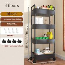 Mehrstöckiger Rollwagen mit Rädern, Metall- und Kunststoff-Standorganizer mit Regal, Mehrzweck-Regalsystem für Küche, Bad, Schlafzimmer, Büro, Utility-Regal
