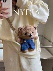 女士时尚可爱毛绒熊单肩包