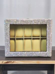 1pc Luxury Sparkling Artificial Rhinestone Watch Storage Box With Lid, Dust-Proof Large Capacity Display Case For Watches, Bracelets, Cosmetics, Men's & Women's Watches, Gift - Silver - View 2