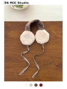 Retro Plaid Sherpa Ear Muffs - Women's Winter Ear Warmers, Thick Warm Ear Covers With Ties, Suitable For Outdoor, Cycling, Vintage Checkered Fleece Earmuffs