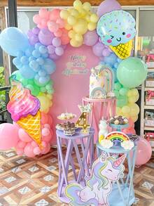139pcs Ice Cream & Candy Birthday Theme Balloon Arch Set, Includes Ice Cream Cups, Rainbow Ice Cream Balloons, Macaron Pink/Purple/Blue/Yellow/Green Latex Balloons For Birthday Party, Summer Party Decor, Ice Cream Party Decor, Macaron Birthday Theme, Cute Balloon Decor, Dessert Birthday Party Balloon Decor, Anniversary, Princess Birthday, Girls Birthday Balloon Decor - Multicolor - View 3