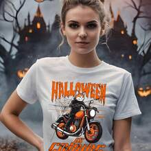Camiseta de algodón estampada para mujer con motivo de carreras de gatos de Halloween.jpg220g WoM-en's 100% Cotton T-Shirt - Feminine and Comfortable FiT-Suitable for all people, whether woM-en or M-enhigh-quality durable fabric suitable for all seans,ft to the touch but built to lastBreathabletops woM.en fall outfiT.S for woM.en vaC.Ation outfiT.S woM.en halloween costume - Blanco - Ver 1