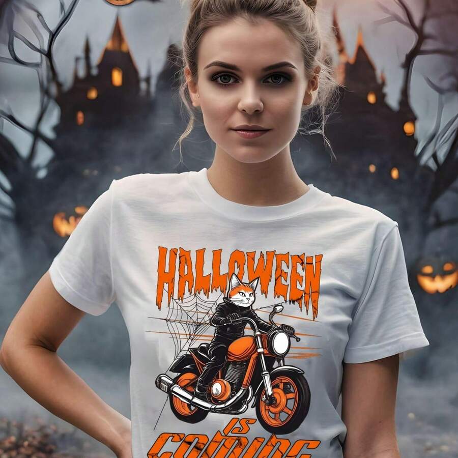 Camiseta de algodón estampada para mujer con motivo de carreras de gatos de Halloween.jpg220g WoM-en's 100% Cotton T-Shirt - Feminine and Comfortable FiT-Suitable for all people, whether woM-en or M-enhigh-quality durable fabric suitable for all seans,ft to the touch but built to lastBreathabletops woM.en fall outfiT.S for woM.en vaC.Ation outfiT.S woM.en halloween costume - Blanco - Ver 1