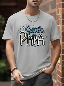 Men's Casual Letter Print Round Neck Short Sleeve T-Shirt, Summer - Light Grey - View 3