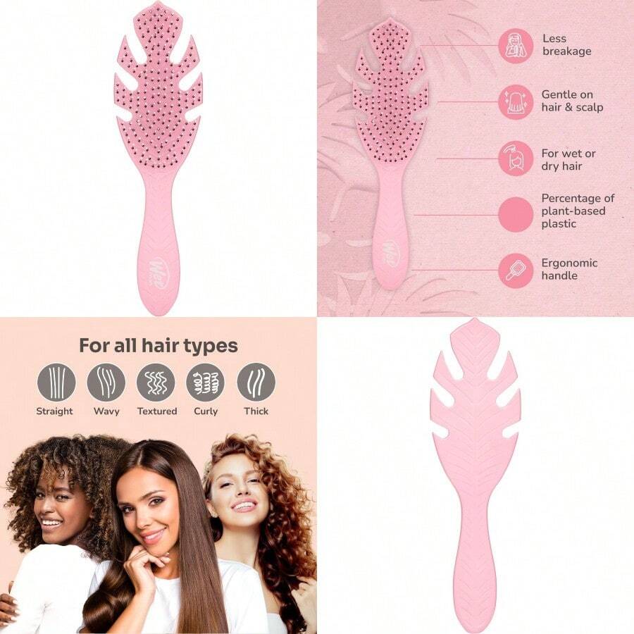 NewWet Brush Go Green Hair - Cepillo desenredante Rosa pálido Exclusivas cerdas IntelliFlex ultra suaves que se deslizan a través de enredos con facilidad para todo tipo de cabello sin puntas abiertas y sin dolor para cabello húmedo o seco - Rosadesenredante - Ver 1
