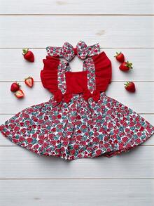 Baby Girl's Overalls Skirt Strawberry Print With Decorative Bows Includes Headband Charming Delicate Clothing For Parties Outings Birthday Gift Smash The Cake Rehearsal Summer Instagrammable Look Stylish Set Creative Charming Soft Fresh Comfortable Elegant Differentiated Exclusive Piece Modern Full Of Personality Opening Adjustable Back Closure Tie Impeccable Finish Reinforced Stitching Ruffles Wide Straps Marked Waist Flared Skirt Light Fit Neat Details Ideal Composition Special Productions Preserving Movement Practicality Ease Of Use Visual Graceful Colorful Soft Inspiring Style Child Fashionista Versatile Unique Occasions Perfect Gift Composing Photos Unforgettable Moments Sophistication Joy Affection Affection Created Thinking Comfort Development Mother Daughter Connection Wardrobe Charming Inspiration Sweetness Purity Magic Shine Clothing Love