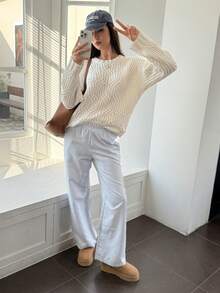 女士秋冬新款法式浪漫森系时尚休闲百搭简约优雅宽松针织毛衣 - 米色 - 查看 2