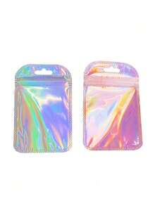 50 个自封 OPP 袋激光彩虹拉链袋可重复包装珠宝零售袋袋礼品包装袋， - 粉色 - 查看 10