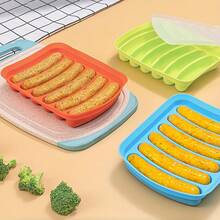 1个硅胶香肠模具，6孔 - 自制汉堡热狗冰棒糖果果冻巧克力托盘模具，DIY家庭热狗鸡蛋香肠烘焙模具带盖 - 彩色 - 查看 2
