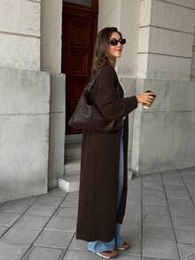 Women's New Simple Versatile Commute Daily Knit Cardigan, Long Length - Brown - View 6