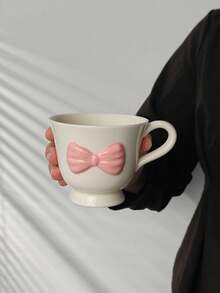 1pc Black & Pink Bow Ceramic Cup, Cute & Sweet Ceramic Cup With 3D Bow And Stem Design, Suitable For Coffee, Beverages, Sweet & Chic Home Decor And Gifts For Friends