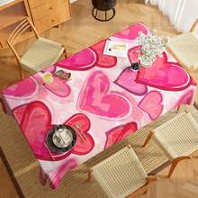 1 Set Pink Ombre Plaid Heart Pattern Valentine's Day Tablecloth Set, Mixed Style Polyester Rectangular Tablecloth With Ombre Heart And Plaid Heart Design - Multicolor - View 11