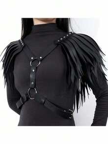 1PC Punk Black PU Leather Body Harness Belt With Wings, Men Women Gothic Chest Chain Shoulder Waist Belt Nightclub Party Rave Body Chain Roleplay Cosplay Halloween Body Accessories Jewelry - Black - View 5