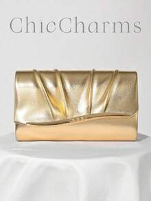 时尚女士 PU 褶皱设计晚宴手拿包、派对/婚礼单肩包/斜挎链条包