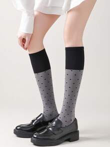 1双女士过膝袜，韩版波点撞色护腿袜，甜美百搭的罗纹过膝袜，复古学院风，撞色过膝袜，秋冬季 - 彩色 - 查看 6