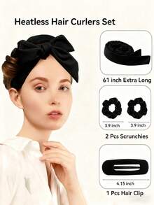 4 件装免加热卷发器，无需加热即可佩戴入睡，超柔软丝带包裹，适合长发，包含发圈和发夹，适合所有发质，可过夜使用。 - 黑色 - 查看 4