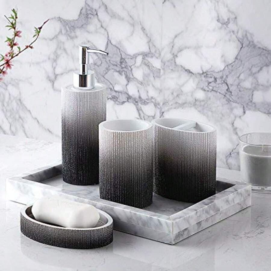 Sweet Home Collection Bathroom Accessories Collection Unique Decorative Beautiful Designs Bath Décor 4 Piece Set Urbana Pack Of 1