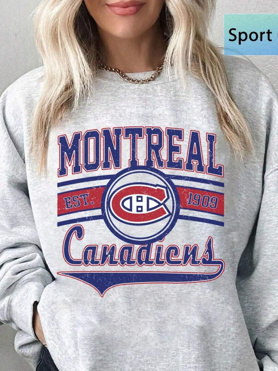 Montreal Canadiens Sweatshirt Crewneck, Vintage Canadiens Shirt, Montreal Hockey Fan Shirt, Hockey Tee, Canadiens Sweatshirt-1 (2) - 灰色 - 查看 1
