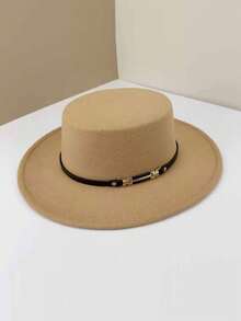 1 件男女通用纯色羊毛毡宽边帽，法式简约复古优雅平顶帽，休闲街头风格百搭羊毛毡巴拿马帽，适合派对、活动和日常穿着，秋冬 - MZ517 - 查看 14