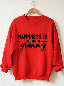 Happiness Is Being A Grammy Sweatshirt Women Crewneck Long Sleeve Pullover Casual Top For Grandmother Gift Halloween Christmas Thanksgiving 280g Round Neck Sweatshirt - 紅色 - 查看 1