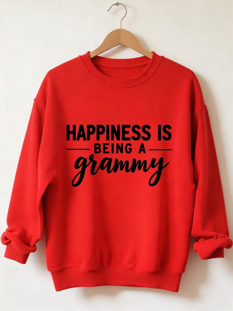 Happiness Is Being A Grammy Sweatshirt Women Crewneck Long Sleeve Pullover Casual Top For Grandmother Gift Halloween Christmas Thanksgiving 280g Round Neck Sweatshirt - 紅色 - 查看 1