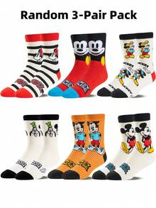 Disney 6/3/1 Pair Authentic Mickey Mouse New Year Gift Socks, Cartoon Christmas New Year Animation Socks For Men, Novelty Interesting Socks, Socks