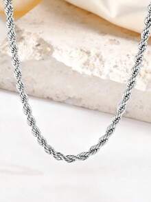 1 chiếc vòng cổ xoắn thép titan bạc dành cho nam, vòng cổ xích đơn giản, phụ kiện cá nhân hóa - dây chuyền bạc xoắn - Xem 6