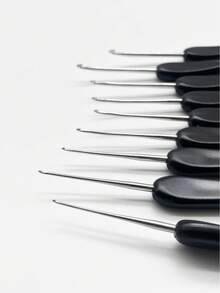 9pcs Lace Crochet Hook Set, With Carved Black Handles, Classic Design Combined With Modern Crochet, Suitable For DIY Super Fine Yarn And Lace Projects - Multicolor - View 9
