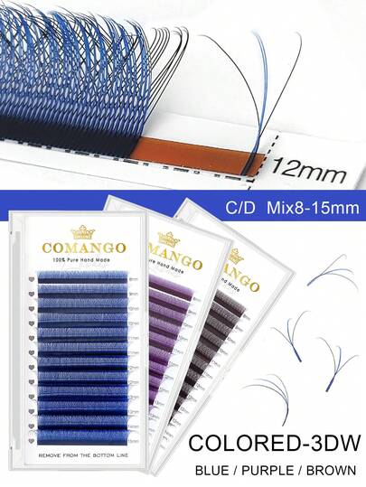 CoMango 12 pares de pestañas postizas 3D esponjosas de 0.07mm, de colores variados como marrón, morado, azul y talla grande, de 8-15mm de largo, adecuadas para cosplay y extensiones de pestañas
