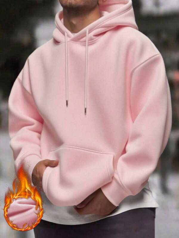 Sudadera con capucha casual de unicolor, manga larga, hombros caídos, cordón y bolsillo para hombres, otoño/invierno, vuelta al colegio