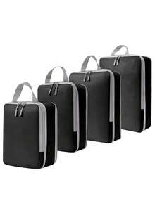 4-Piece Compression Storage Bag, Travel Storage Bag With Shoe Pocket, Expandable And Advanced Storage - Essential For Travel Suitcases Travel Essentials For Travel Backpack Travel Bag Luggage Suitcase Travel Gear Back To School Moving Bags Organizer - màu đen - Xem 1